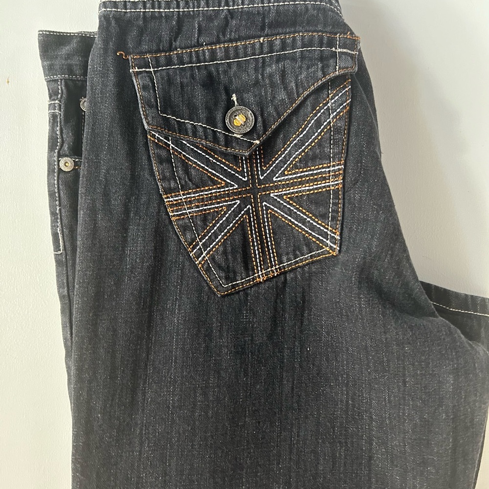 Monarchy Mens Distressed Flap Pocket Blk Denim Jeans rare Sz W40 L30